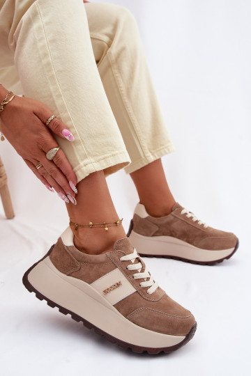 Sneakers voor dames met platform van natuurlijk suède zandkleurig Rosinae