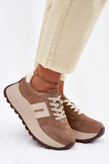 Sneakers voor dames met platform van natuurlijk suède zandkleurig Rosinae 2