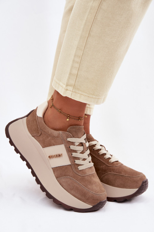 Sneakers model schoenen Dames met platformOpturalnego van suèdeu beige Rosinae