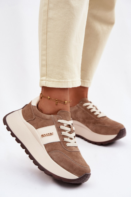 Sneakers model schoenen Dames met platformOpturalnego van suèdeu beige Rosinae
