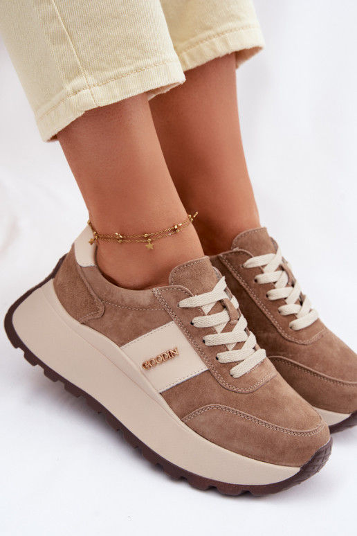 Sneakers model schoenen Dames met platformOpturalnego van suèdeu beige Rosinae