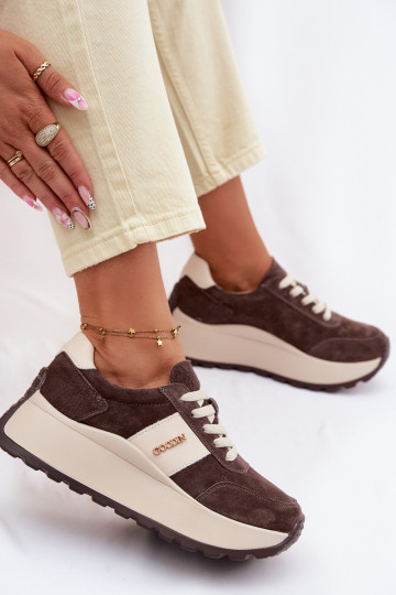 Sneakers voor dames met platform van natuurlijk suède chocoladekleurig Rosinae