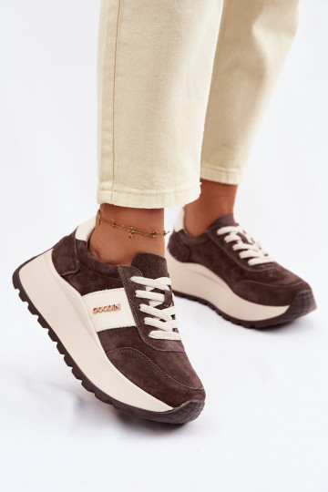Sneakers voor dames met platform van natuurlijk suède chocoladekleurig Rosinae 2