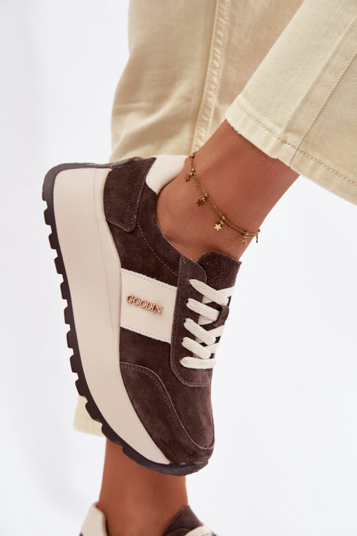 Sneakers model schoenen Dames met platformOpturalnego van suèdeu CzekoladoIne Rosinae