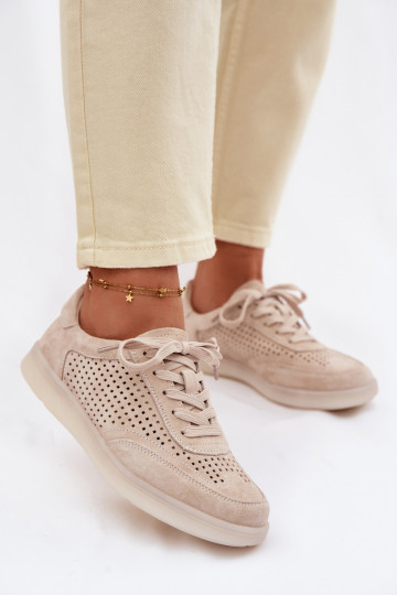 Leer van suède Sneakers model schoenen Dames met elementen van opengeInerkt beige Almora 2