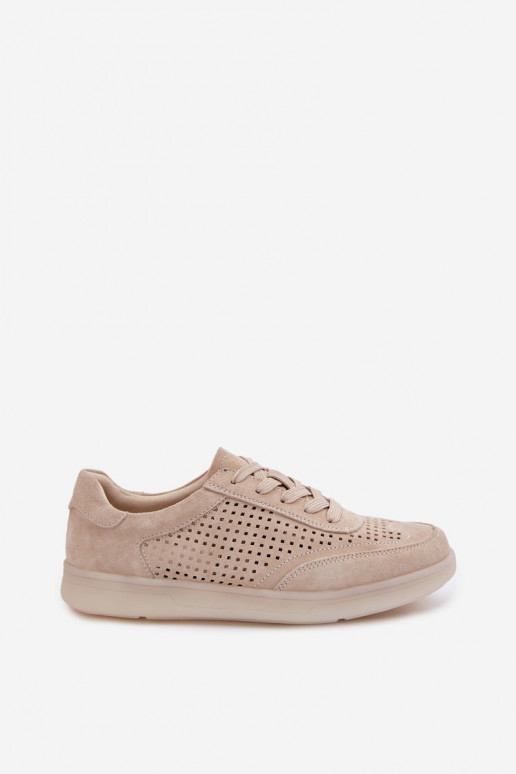 Leer van suède Sneakers model schoenen Dames met elementen van opengeInerkt beige Almora