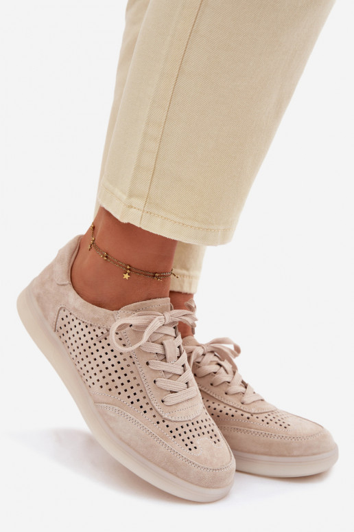 Leer van suède Sneakers model schoenen Dames met elementen van opengeInerkt beige Almora