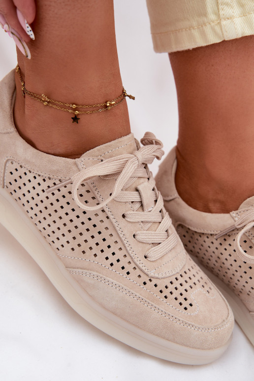 Leer van suède Sneakers model schoenen Dames met elementen van opengeInerkt beige Almora