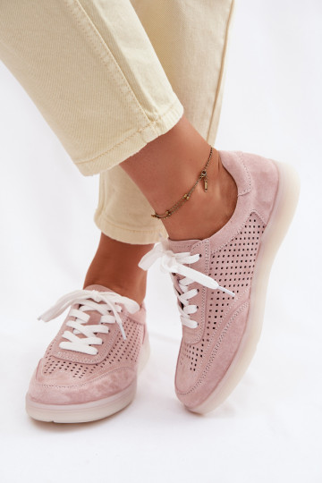 Leer van suède Sneakers model schoenen Dames met elementen van opengeInerkt roze Almora