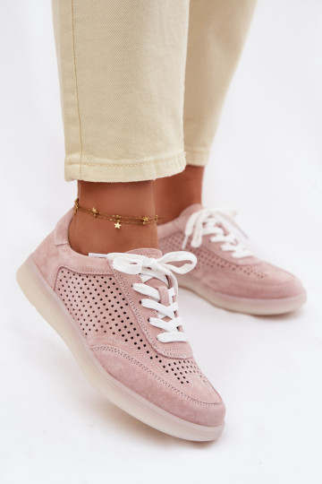 Suède sneakers voor dames met opengewerkte elementen roze Almora 2