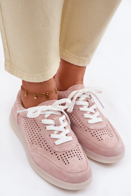 Leer van suède Sneakers model schoenen Dames met elementen van opengeInerkt roze Almora