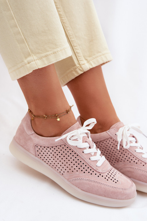 Leer van suède Sneakers model schoenen Dames met elementen van opengeInerkt roze Almora