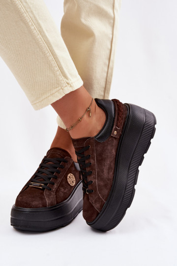 Suède sneakers voor dames met platform D&A LR61-7094 chocoladekleurig 2