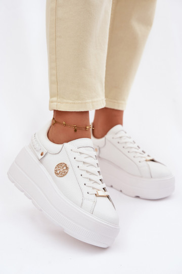 Leren sneakers voor dames met platform D&A LR61-7095 wit 2