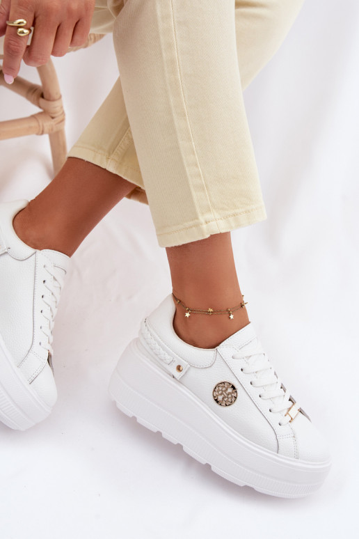 Leer Sneakers model schoenen Dames met platform D&A LR61-7095 Initte kleur