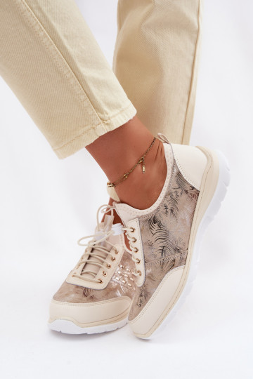 Geprinte leren schoenen voor dames D&A GR61-5990 zandkleurig 2