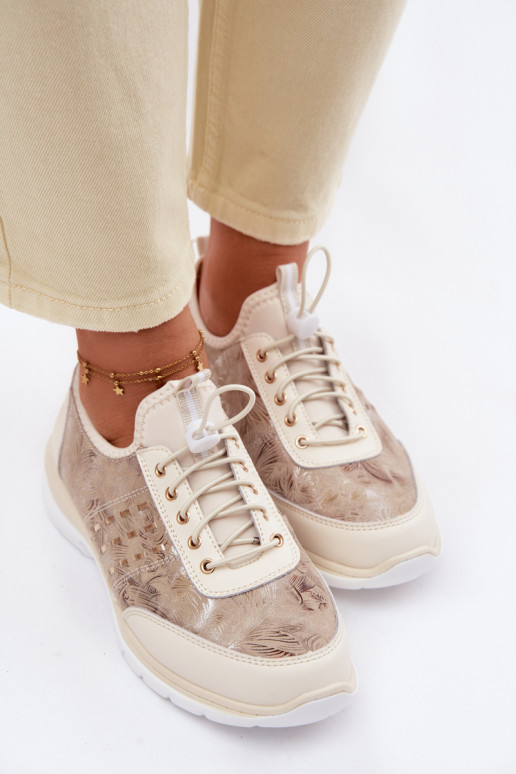 Met patroon Leer schoenen Dames D&A GR61-5990 beige