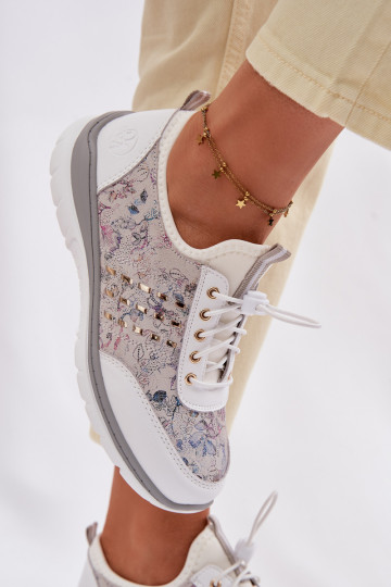 Geprinte leren schoenen voor dames D&A GR61-5990 wit