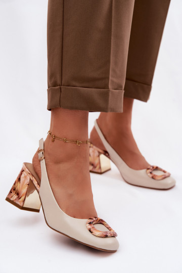 Leren dames hoge hak sandalen met gespen D&A LZ61-2010 zandkleurig