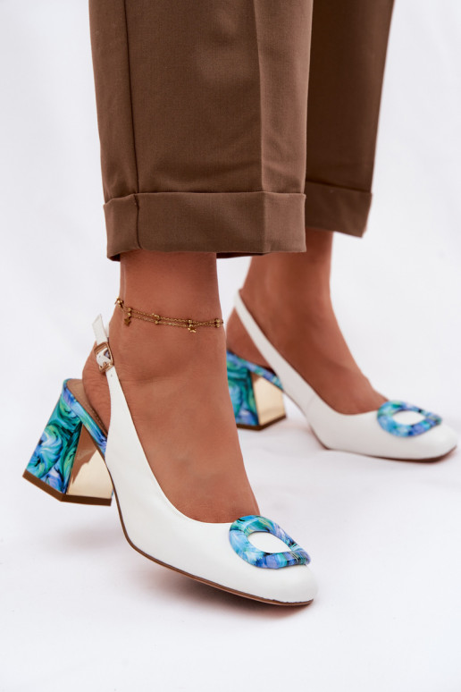 Leer Damessandalen met hoge hakken met gespen D&A LZ61-2010 Initte kleur