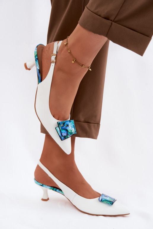 Leer Schoenen Dames met hakken met ornamenten D&A LZ61-2006 Initte kleur