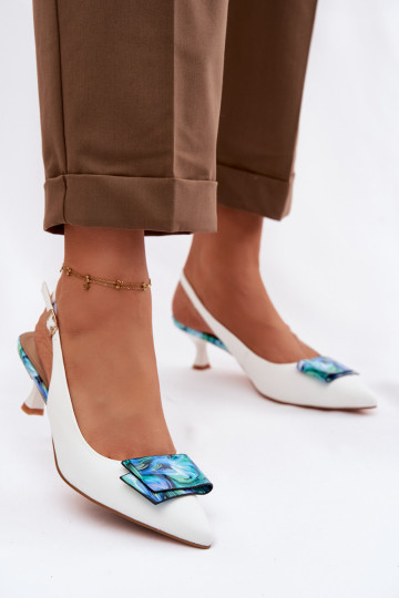 Leren pumps dames met hakken en ornamenten D&A LZ61-2006 witte kleur 2