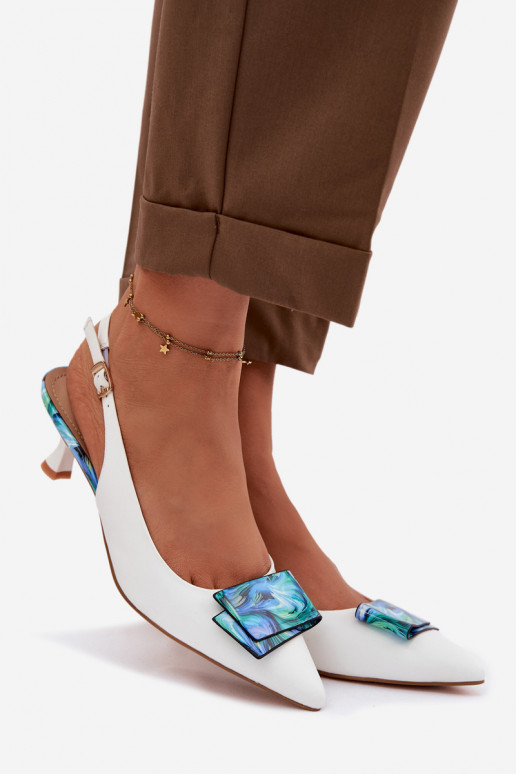 Leer Schoenen Dames met hakken met ornamenten D&A LZ61-2006 Initte kleur