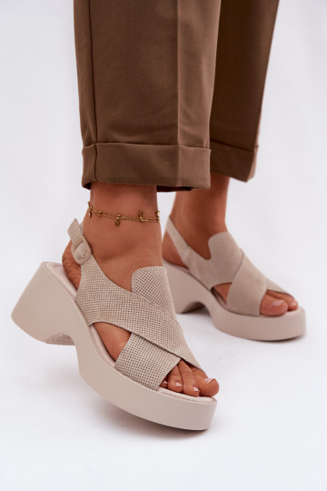Dames sandalen Dames met platform S.Barski LR61-7005 beige 2