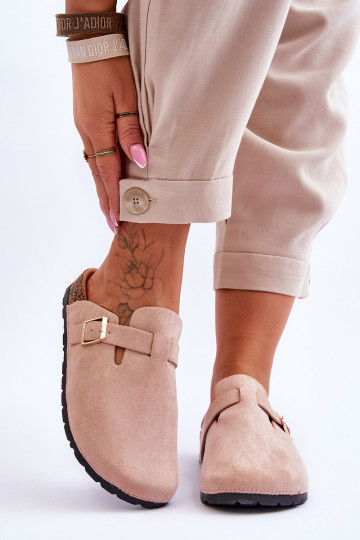 Suède slippers op een kurkplatform beige Vellma