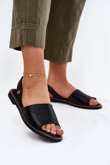 Dames sandalen met brede hakken van kunstleer zwarte kleur Dereka