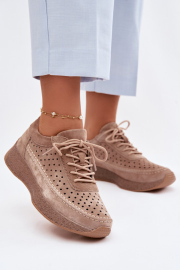 Leer schoenen Sneakers model schoenen Dames met elementen van opengeInerkt Sergio Leone SP-013 bruine kleur 2