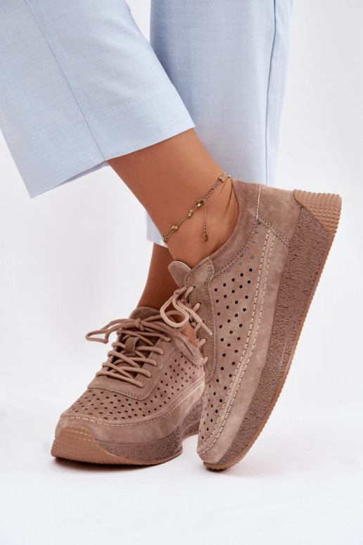 Leer schoenen Sneakers model schoenen Dames met elementen van opengeInerkt Sergio Leone SP-013 bruine kleur