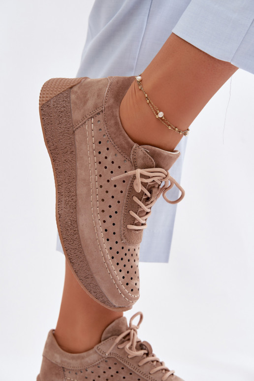 Leer schoenen Sneakers model schoenen Dames met elementen van opengeInerkt Sergio Leone SP-013 bruine kleur