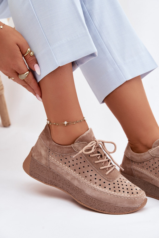 Leer schoenen Sneakers model schoenen Dames met elementen van opengeInerkt Sergio Leone SP-013 bruine kleur