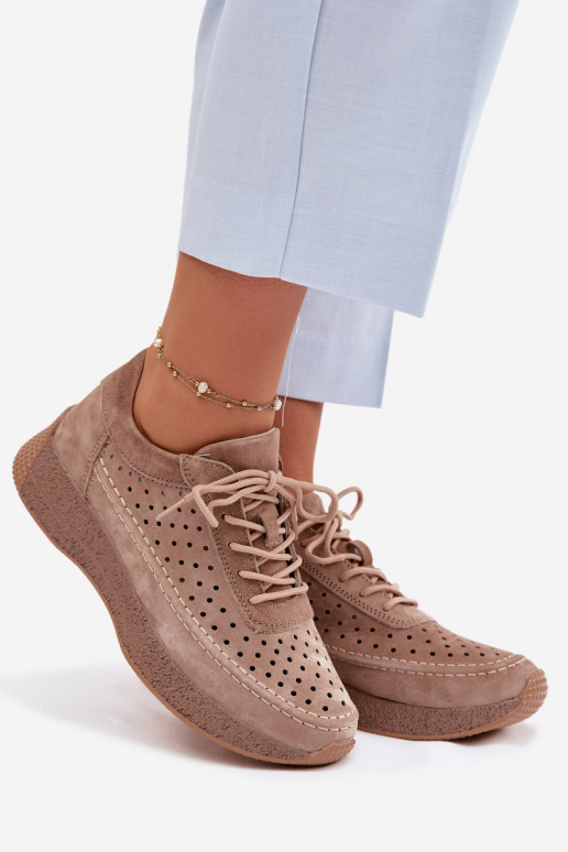 Leer schoenen Sneakers model schoenen Dames met elementen van opengeInerkt Sergio Leone SP-013 bruine kleur