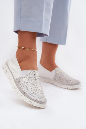 Leren damesslip-on schoenen Het heeftciejka 03512-70 INit-zilvere kleur 2