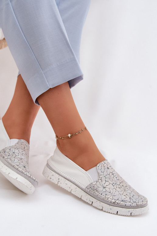 Leren damesslip-on schoenen Het heeftciejka 03512-70 INit-zilvere kleur