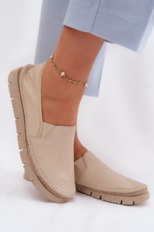 Leren damesslip-on schoenen Het heeftciejka 03512-04 beige