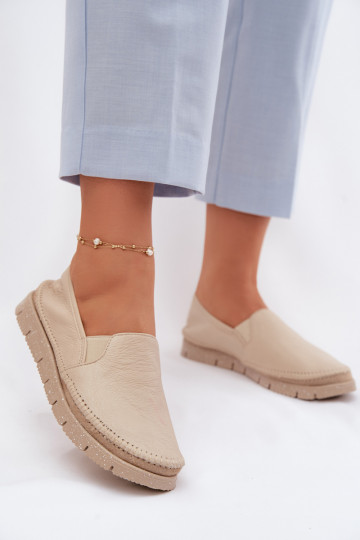 Leren damesslip-on schoenen Het heeftciejka 03512-04 beige 2