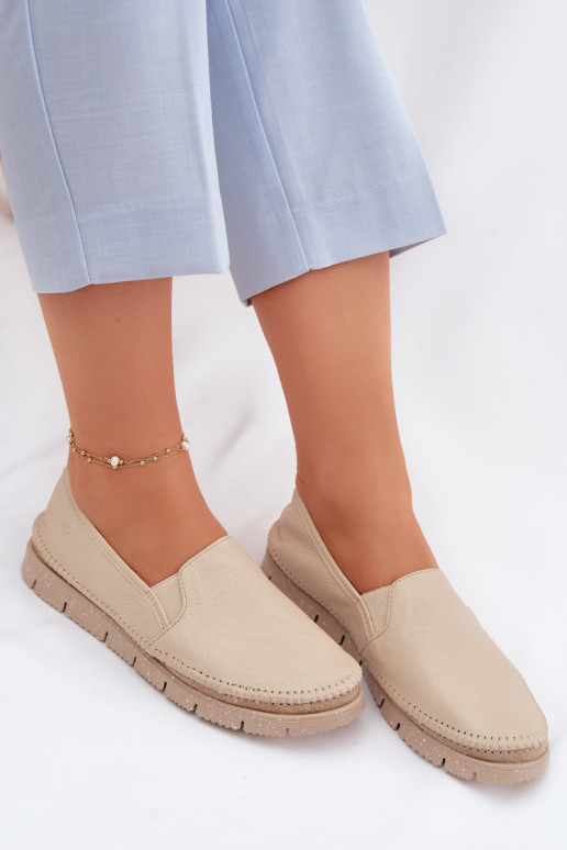 Leren damesslip-on schoenen Het heeftciejka 03512-04 beige