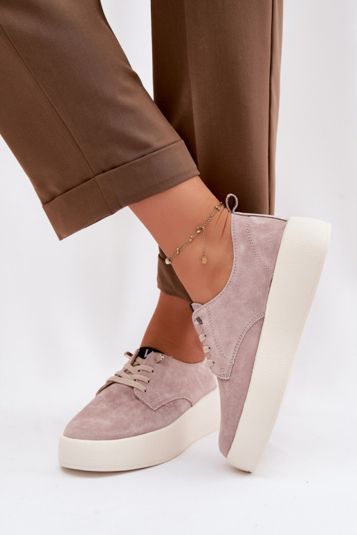 van suède schoenen Dames met platform Vinceza 79605 beige