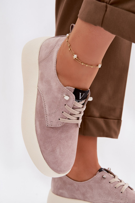 van suède schoenen Dames met platform Vinceza 79605 beige