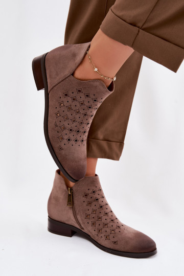 OpengeInerkte laarzen Dames met brede hakken Vinceza 58626 beige