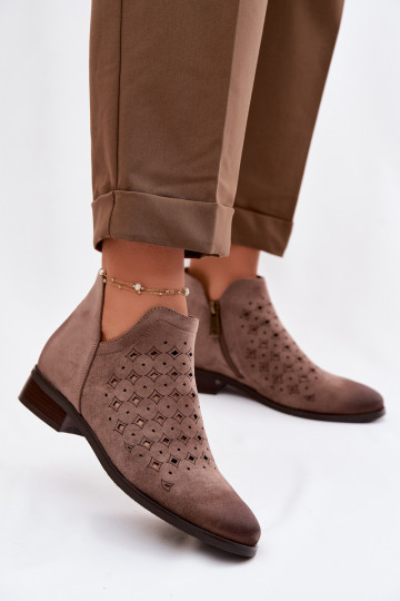 OpengeInerkte laarzen Dames met brede hakken Vinceza 58626 beige 2