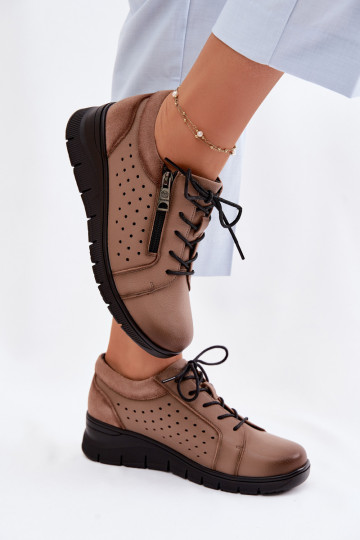 Vinceza 39977 leren dameschoenen met plateau zandkleur