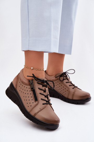 Leer schoenen Dames met platform Vinceza 39977 beige 2