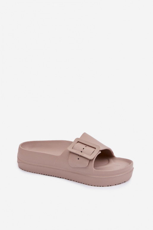 Damesschuimslippers met platform met gespen Big Star TT274A079 beige