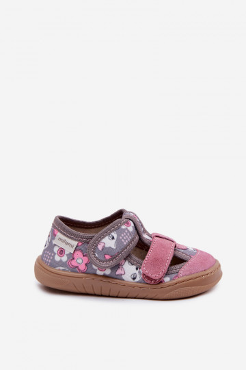 Milami grijze-roze meisjes slippers met katten en bloemetjes Lumi 2