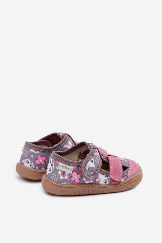 Slippers Barefoot Kinderen Milami Katten I met bloemen grijs-roze Lumi