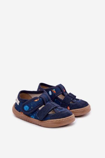 Milami donkerblauwe meisjes slippers met raketten en planeten Lumi